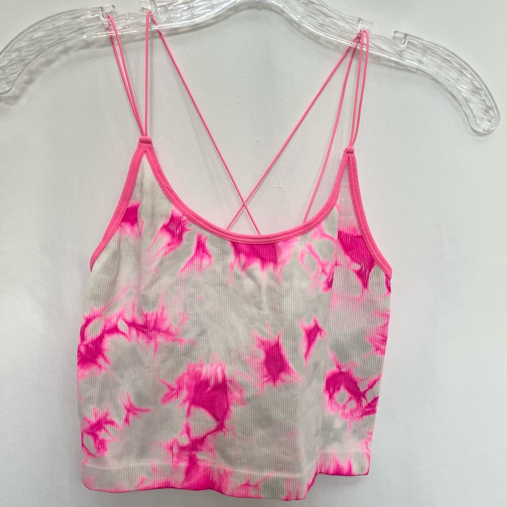 Pink and White Tie-Dye Strappy Tank Top
